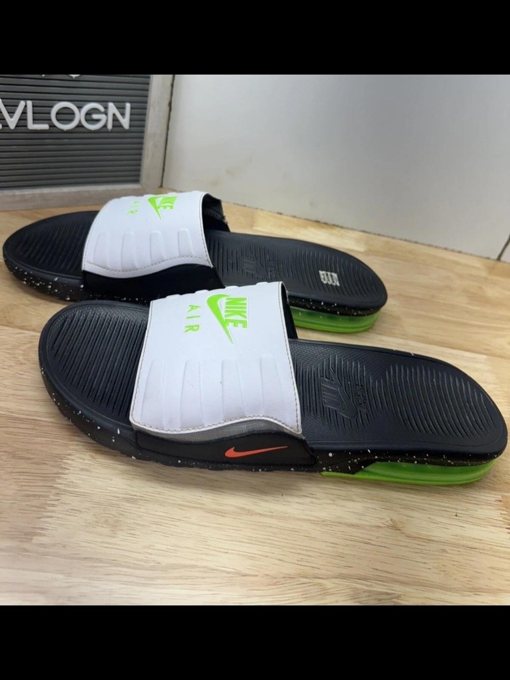 Nike Air Max 90 Camden Men's Black White Slide Sandals with Neon Green. Size 10